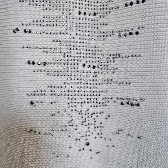 Chico's White Knit Silver Rhinestone Oversized Dolman Sleeve Sweater Tunic - Picture 5 of 12